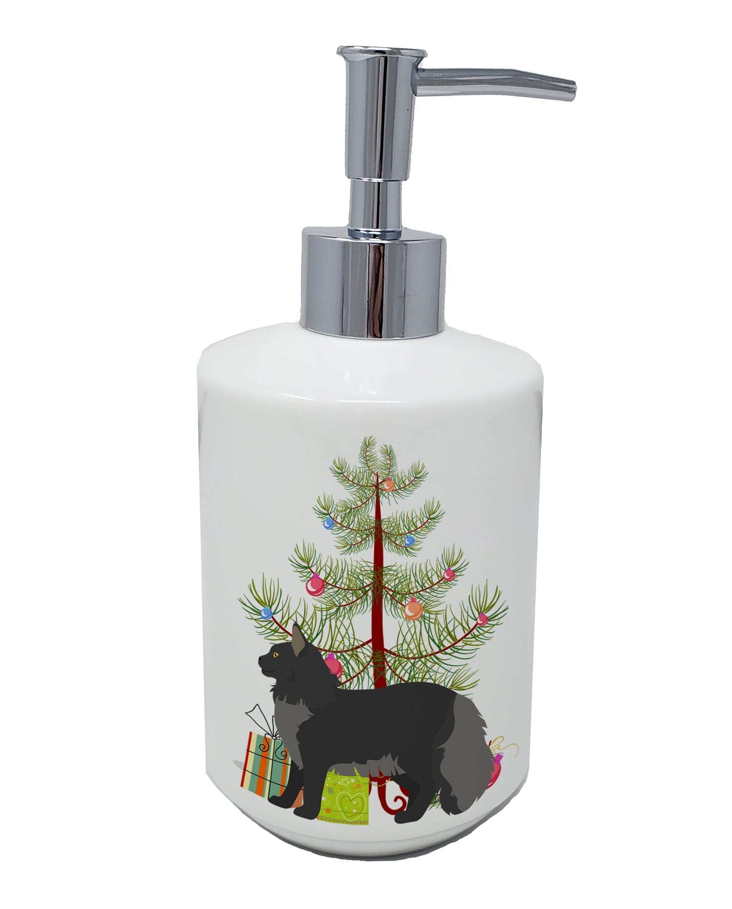 Maine Coon Cat Christmas Ceramic Soap Dispenser , Empty Refillable Hand Soap Pump Bottle for Bathroom Kitchen