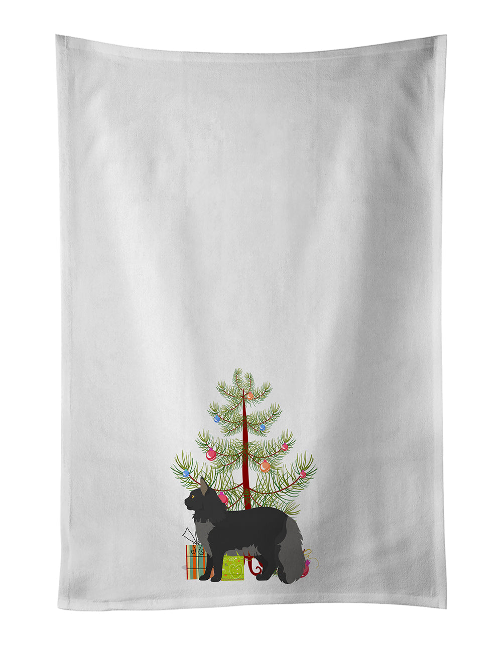 Maine Coon Cat Christmas Kitchen Towel Set of 2 White Dish Towels Decorative Bathroom Hand towel for Hand, Face, Hair, Yoga, Tea, Dishcloth, 19 X 28", White