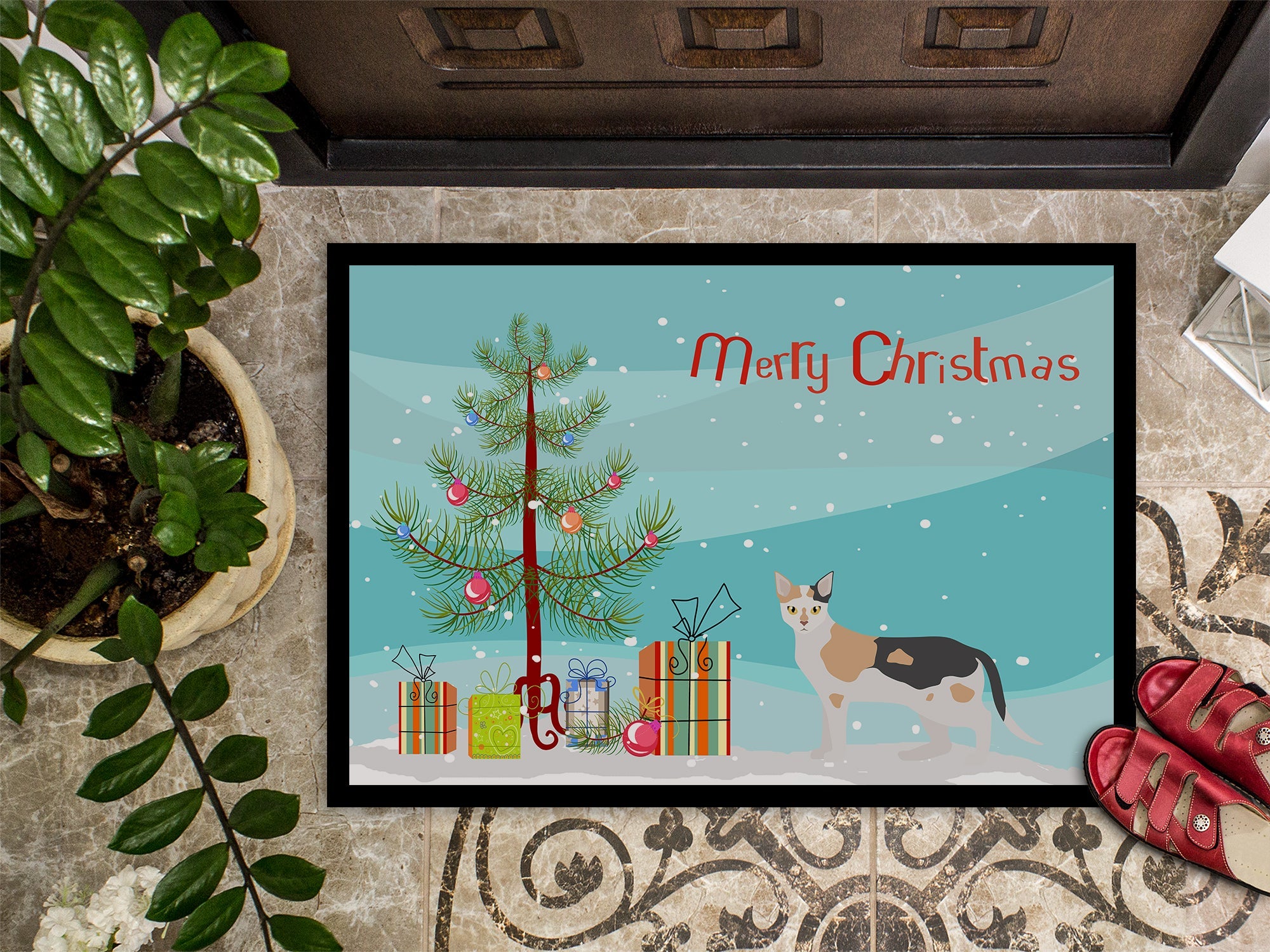 Malayan Cat Christmas Doormat Indoor Outdoor 18H X 27W Front Door Mat Rugs for Entryway, Non Slip Washable