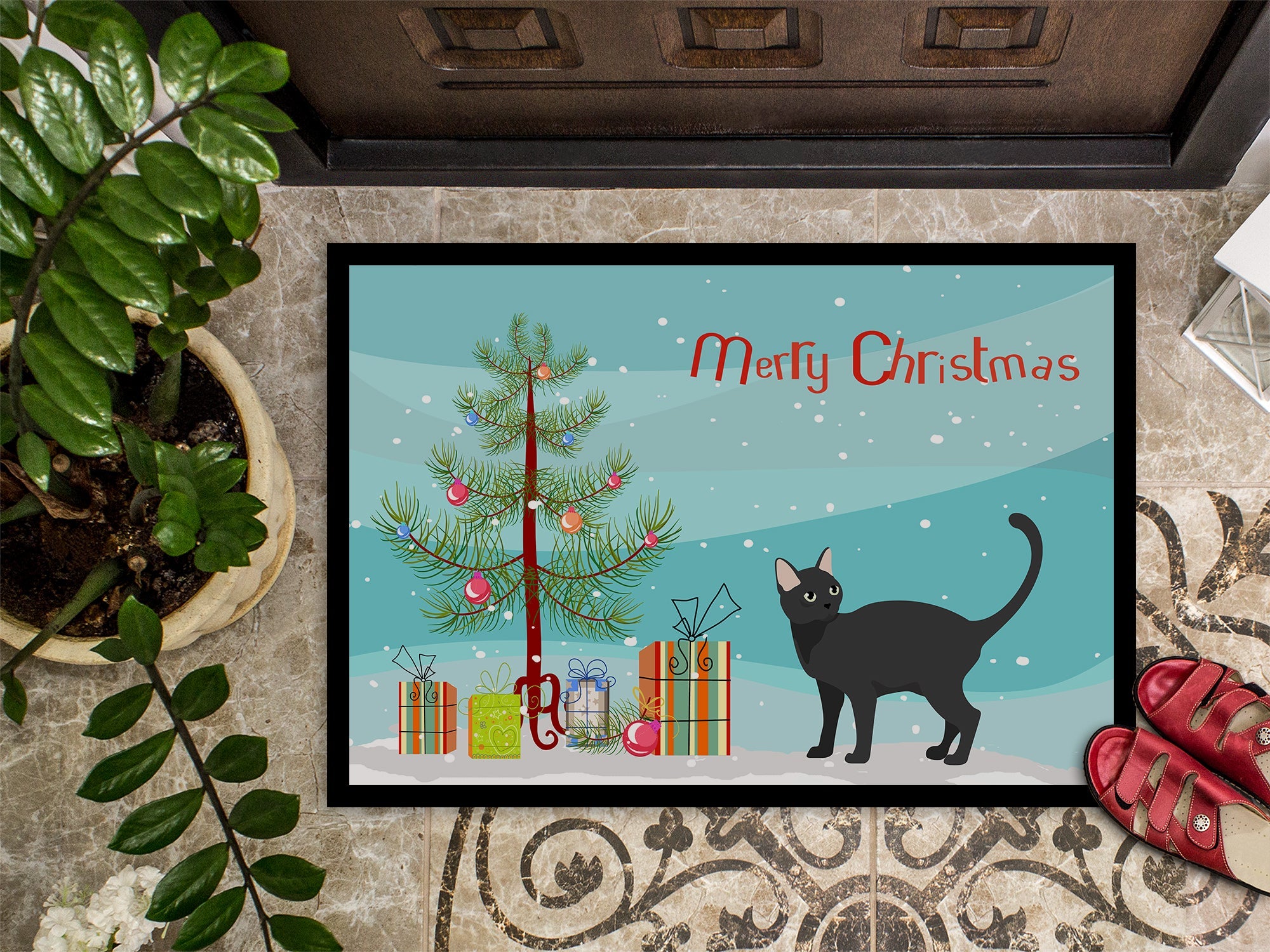 Malayan Cat Christmas Doormat Indoor Outdoor 24H X 36W Front Door Mat Rugs for Entryway, Non Slip Washable Low Pile,