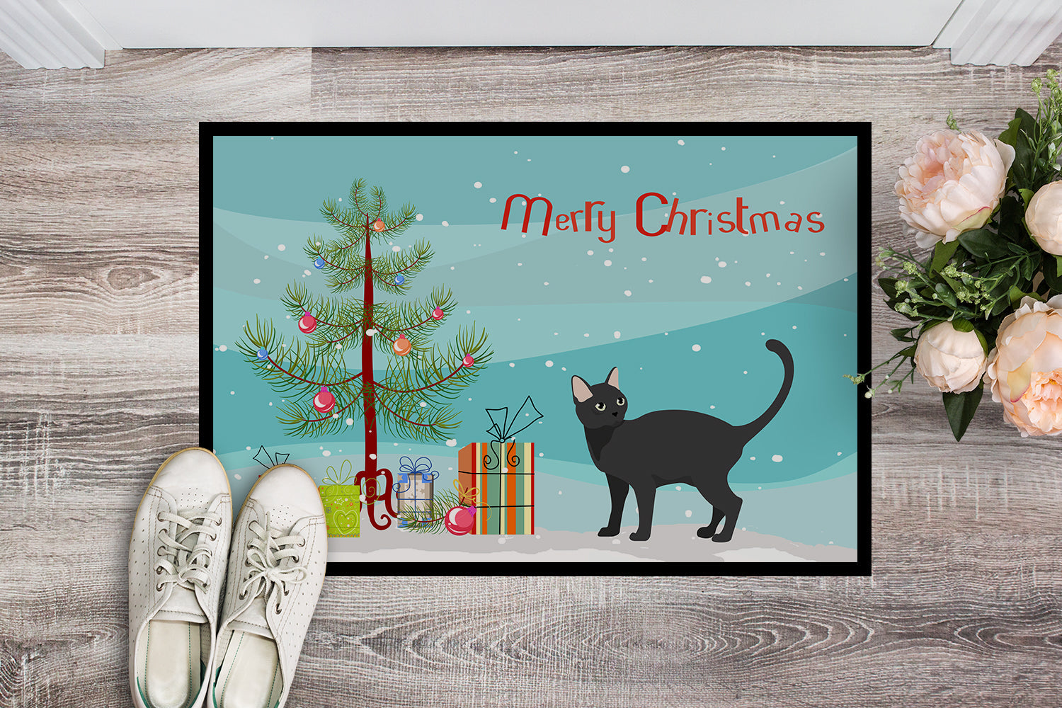Malayan Cat Christmas Doormat Indoor Outdoor 18H X 27W Front Door Mat Rugs for Entryway, Non Slip Washable