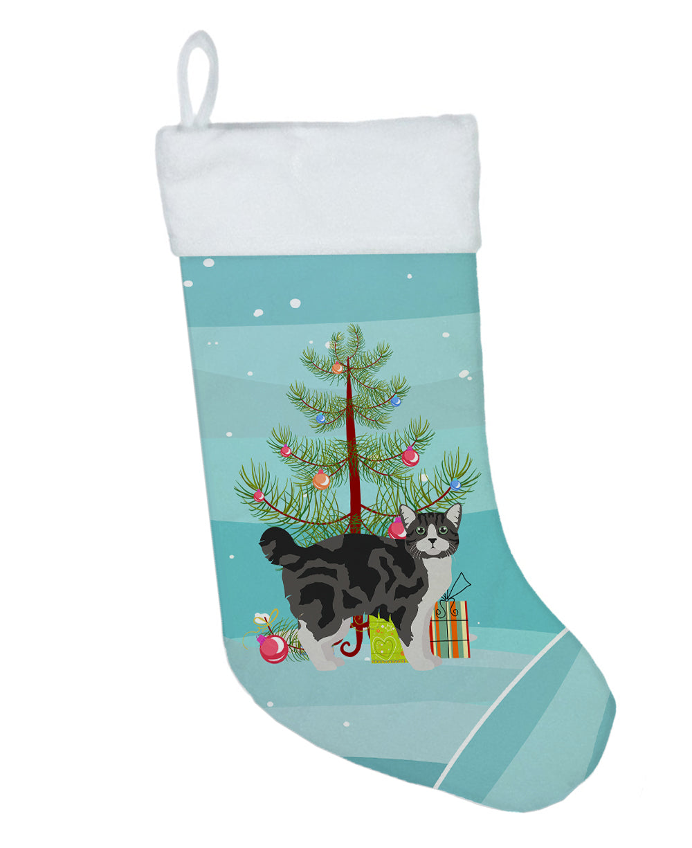 Manx Cat Christmas Holiday Stocking Double-Sided Print, Polyester Suede,11x18, Made in USA