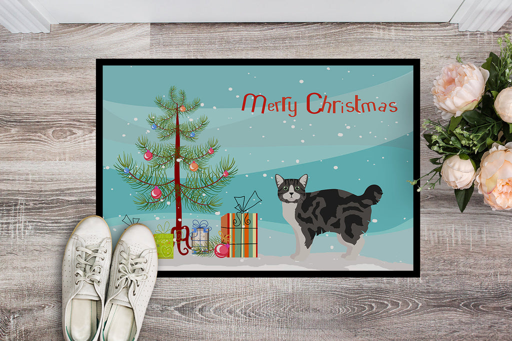 Manx Cat Christmas Doormat Indoor Outdoor 24H X 36W Front Door Mat Rugs for Entryway, Non Slip Washable Low Pile,