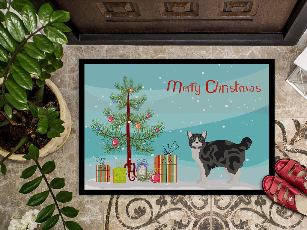 Manx Cat Christmas Doormat Indoor Outdoor 18H X 27W Front Door Mat Rugs for Entryway, Non Slip Washable