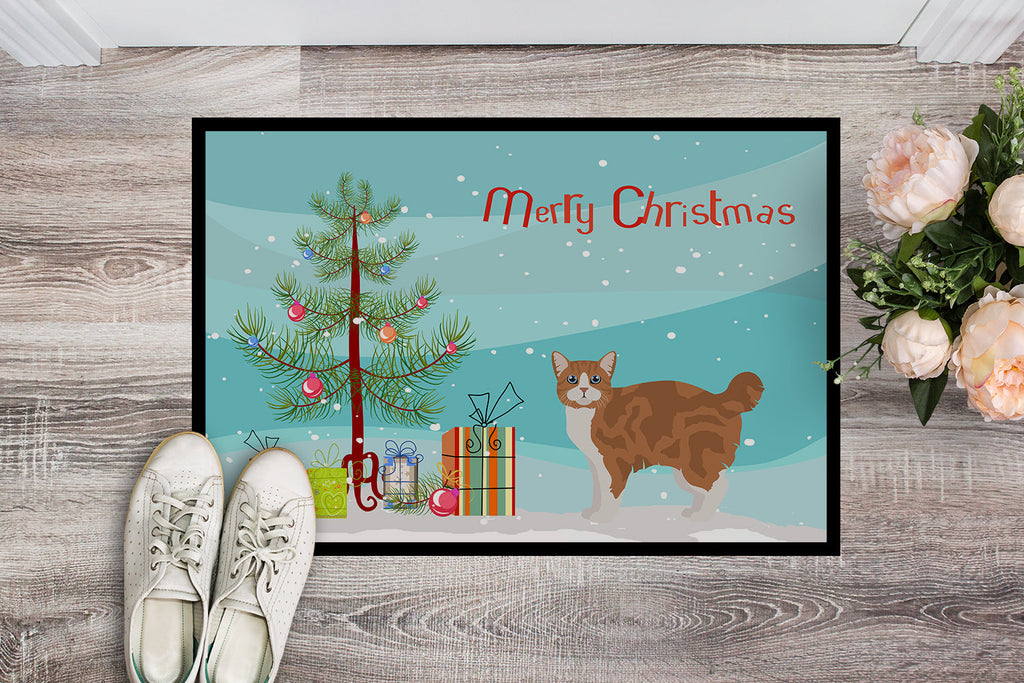 Manx Cat Christmas Doormat Indoor Outdoor 24H X 36W Front Door Mat Rugs for Entryway, Non Slip Washable Low Pile,
