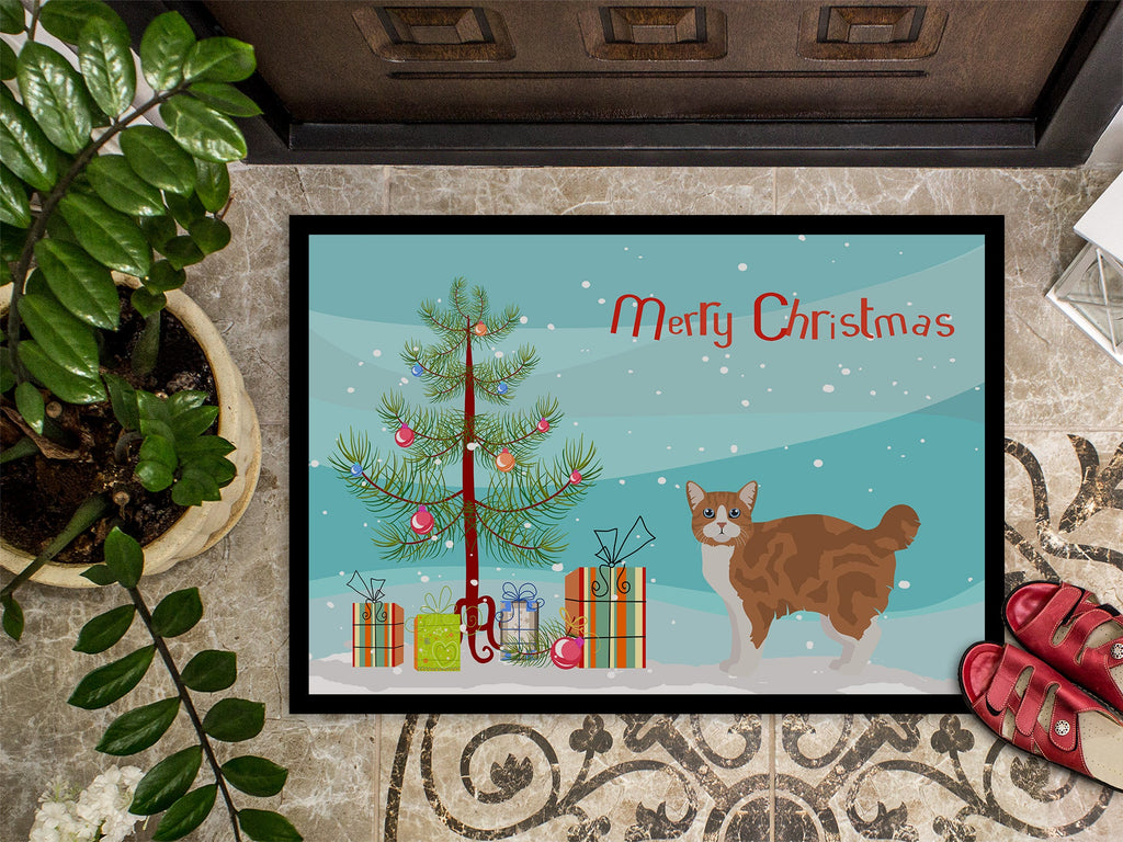 Manx Cat Christmas Doormat Indoor Outdoor 24H X 36W Front Door Mat Rugs for Entryway, Non Slip Washable Low Pile,
