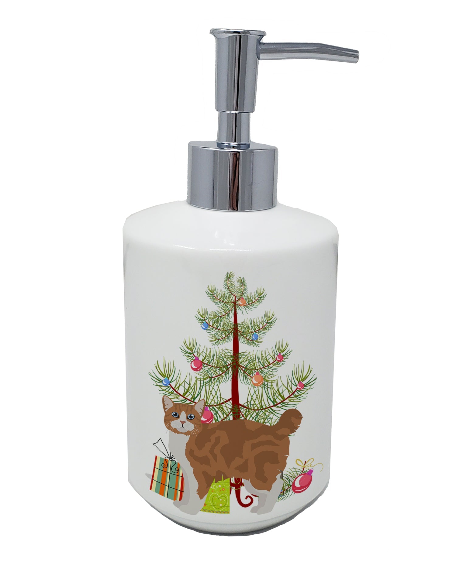 Manx Cat Christmas Ceramic Soap Dispenser , Empty Refillable Hand Soap Pump Bottle for Bathroom Kitchen