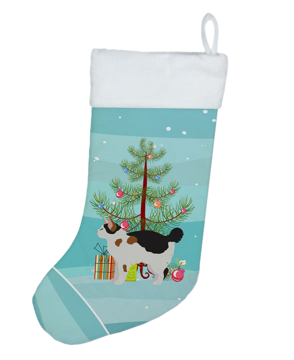 Manx Cat Christmas Holiday Stocking Double-Sided Print, Polyester Suede,11x18, Made in USA