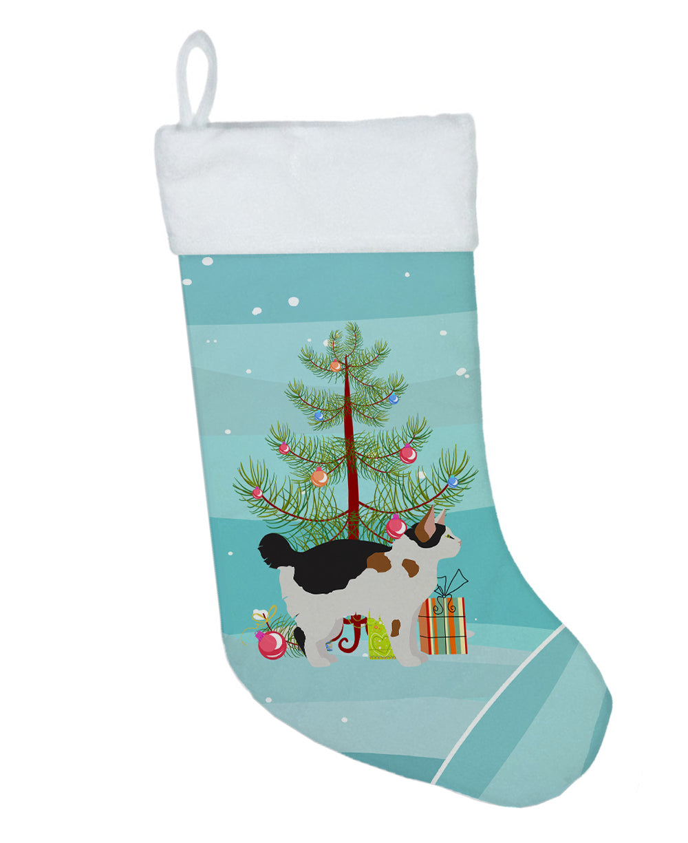 Manx Cat Christmas Holiday Stocking Double-Sided Print, Polyester Suede,11x18, Made in USA
