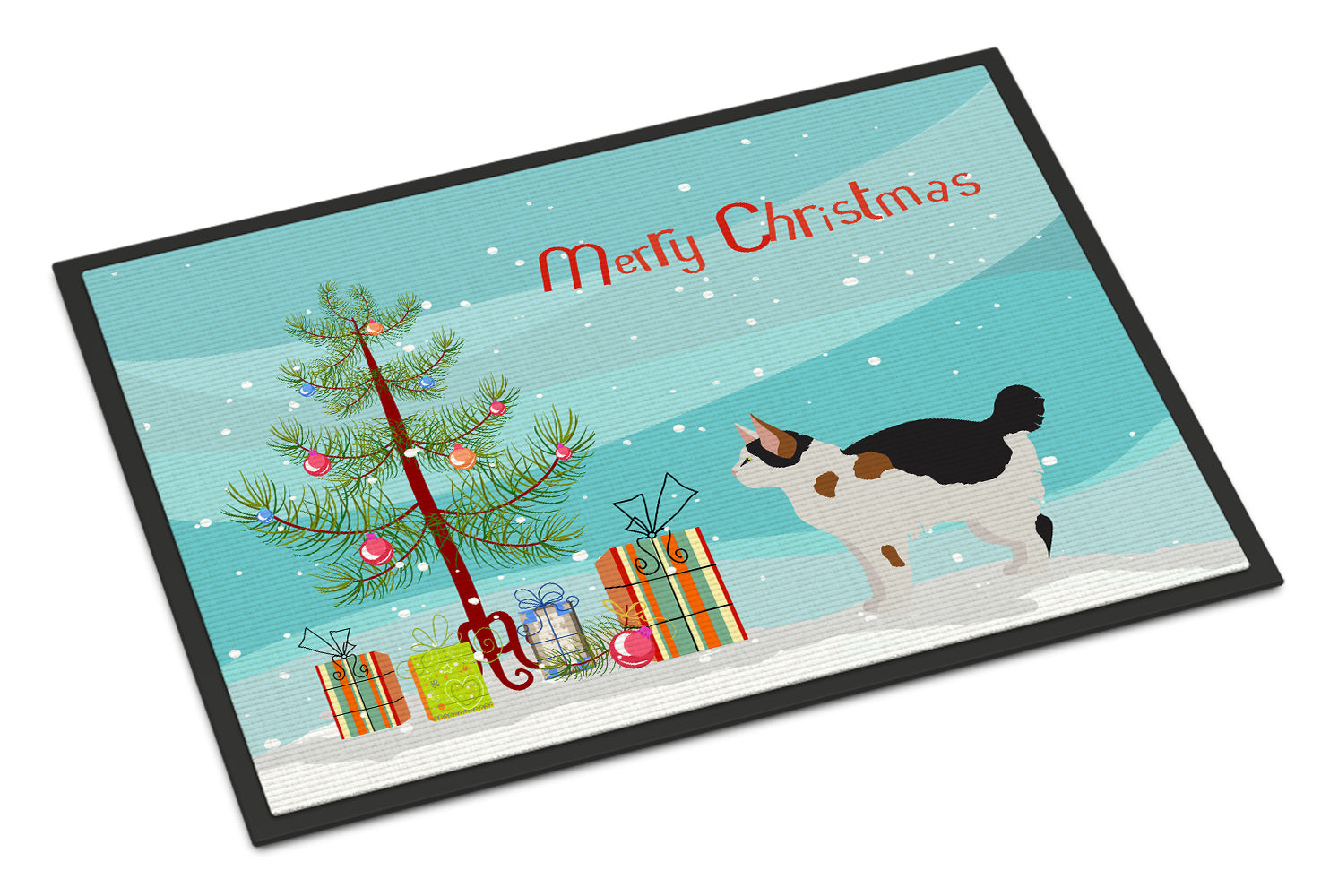 Manx Cat Christmas Doormat Indoor Outdoor 24H X 36W Front Door Mat Rugs for Entryway, Non Slip Washable Low Pile,