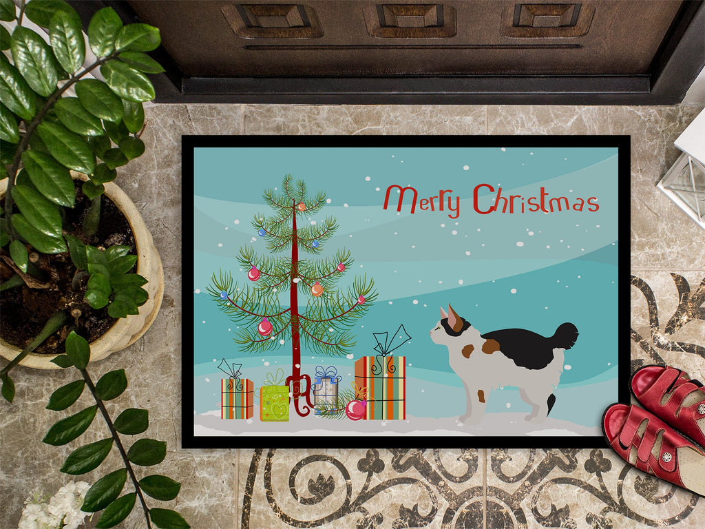 Manx Cat Christmas Doormat Indoor Outdoor 24H X 36W Front Door Mat Rugs for Entryway, Non Slip Washable Low Pile,