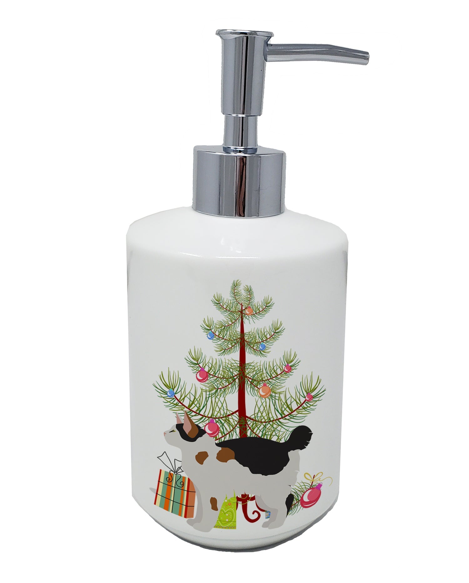 Manx Cat Christmas Ceramic Soap Dispenser , Empty Refillable Hand Soap Pump Bottle for Bathroom Kitchen