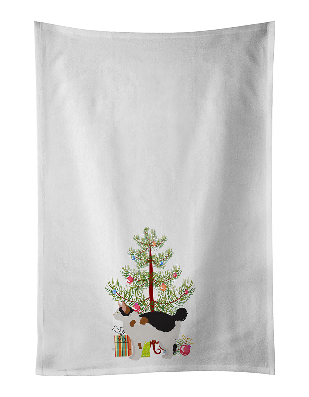 Manx Cat Christmas Kitchen Towel Set of 2 White Dish Towels Decorative Bathroom Hand towel for Hand, Face, Hair, Yoga, Tea, Dishcloth, 19 X 28", White