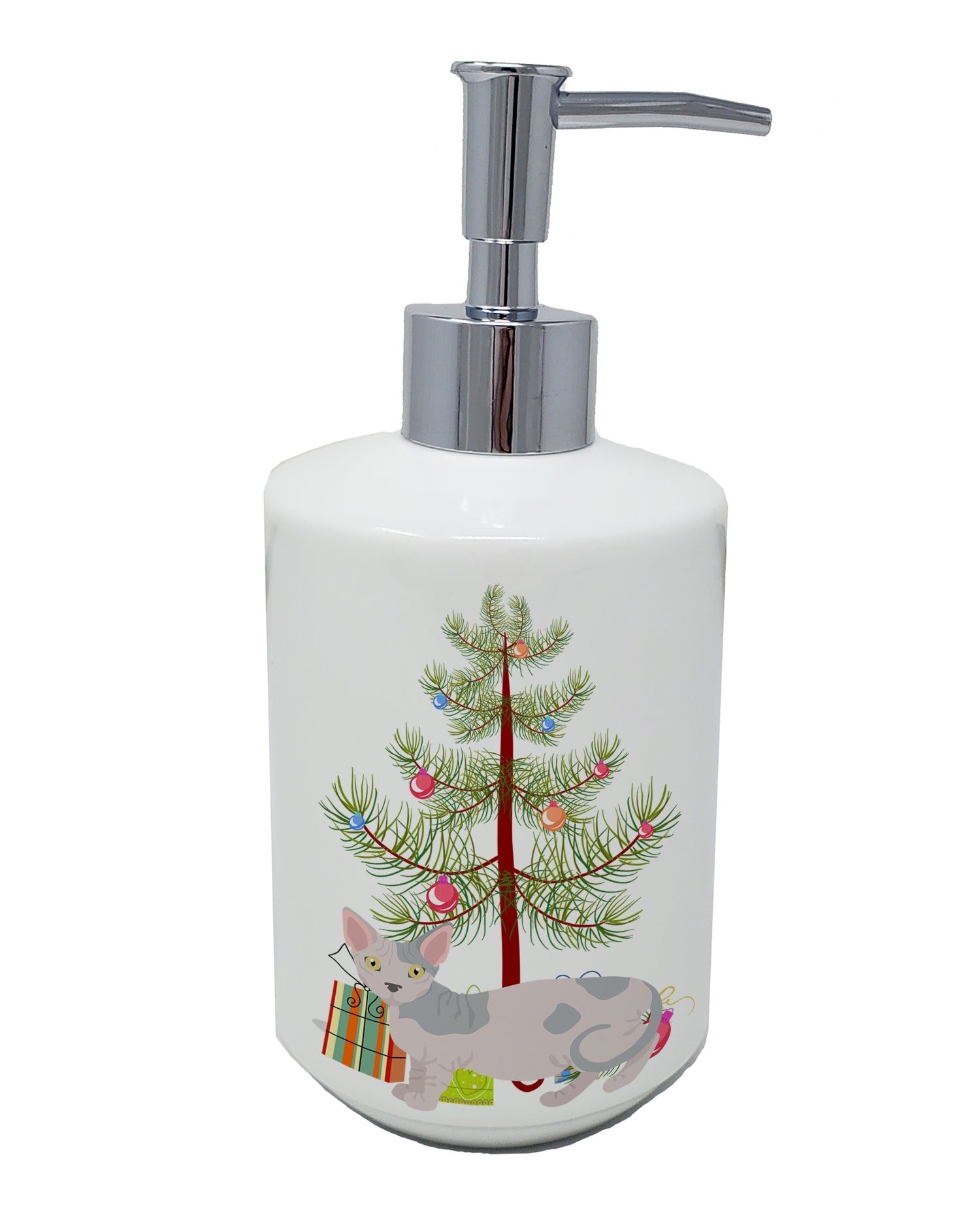 Minskin Cat Christmas Ceramic Soap Dispenser , Empty Refillable Hand Soap Pump Bottle for Bathroom Kitchen