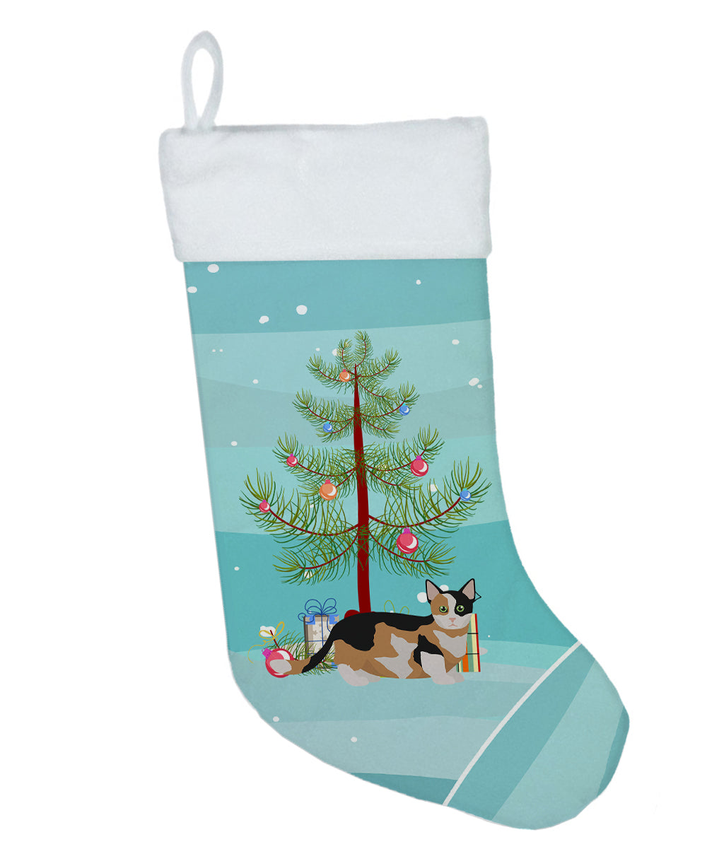 Munchkin Cat Christmas Holiday Stocking Double-Sided Print, Polyester Suede,11x18, Made in USA