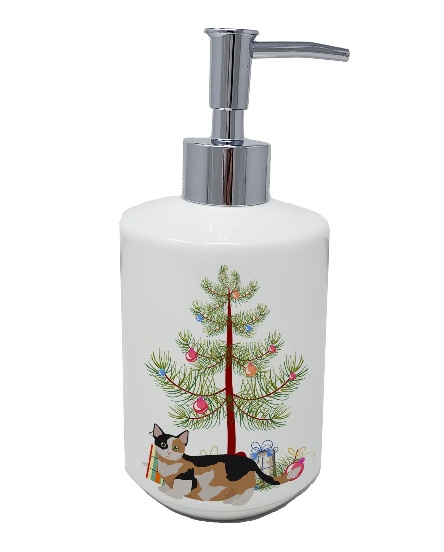 Munchkin Cat Christmas Ceramic Soap Dispenser , Empty Refillable Hand Soap Pump Bottle for Bathroom Kitchen