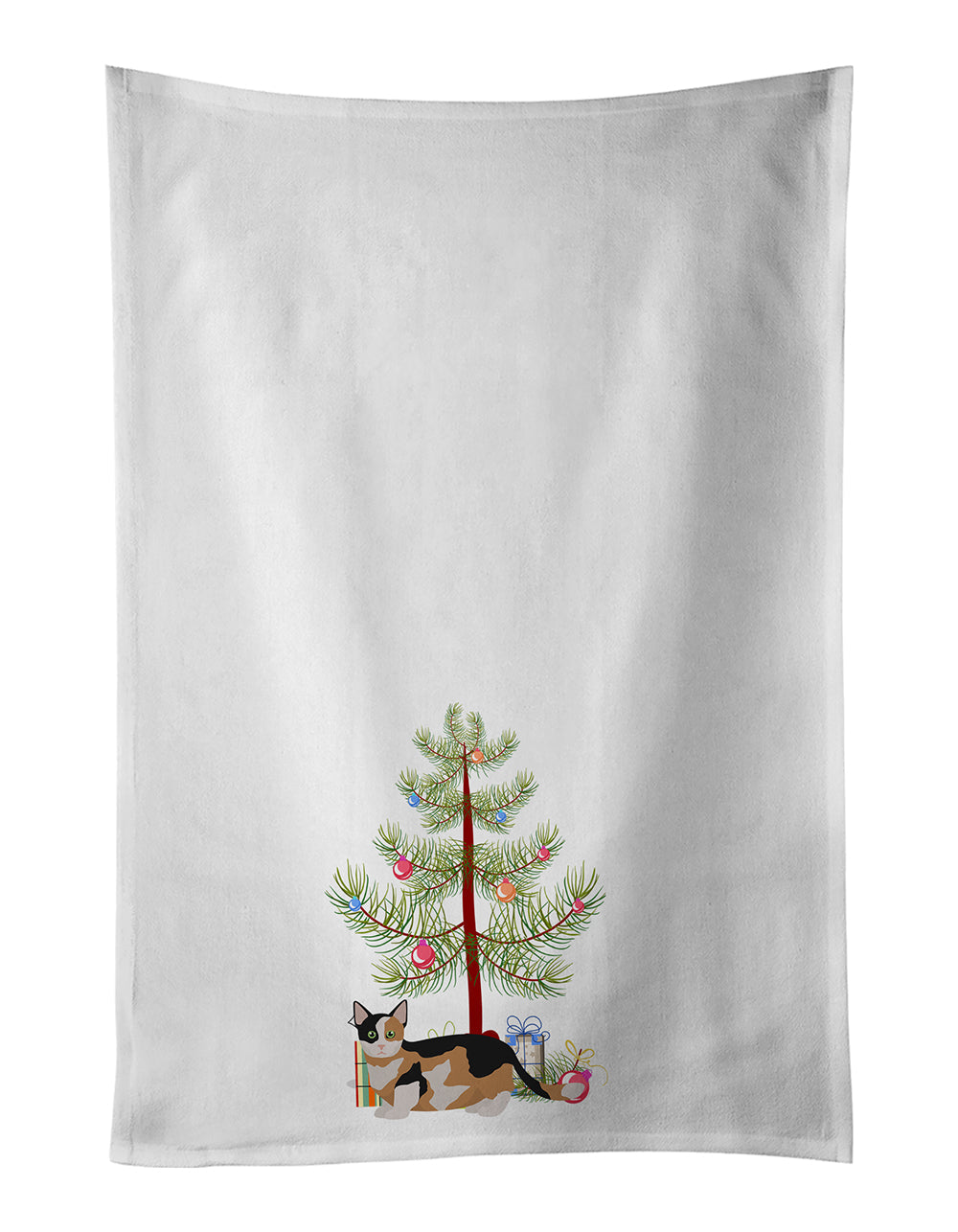 Munchkin Cat Christmas Kitchen Towel Set of 2 White Dish Towels Decorative Bathroom Hand towel for Hand, Face, Hair, Yoga, Tea, Dishcloth, 19 X 28", White
