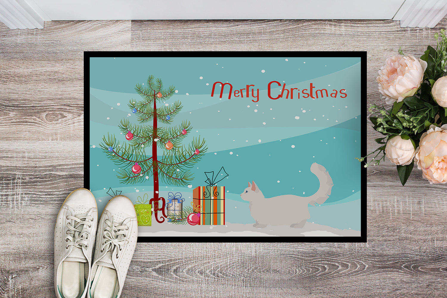 Munchkin Cat Christmas Doormat Indoor Outdoor 18H X 27W Front Door Mat Rugs for Entryway, Non Slip Washable
