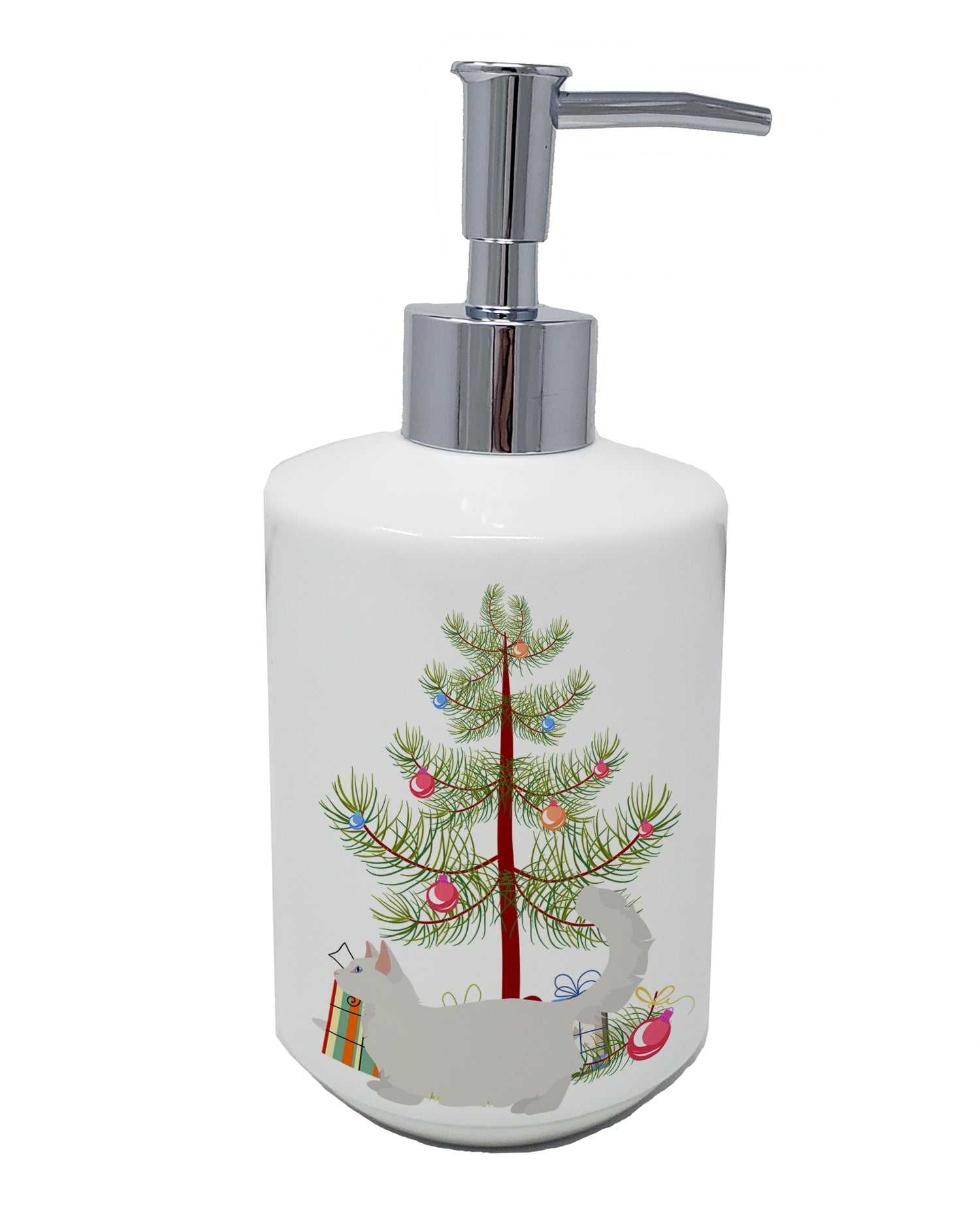Munchkin Cat Christmas Ceramic Soap Dispenser , Empty Refillable Hand Soap Pump Bottle for Bathroom Kitchen