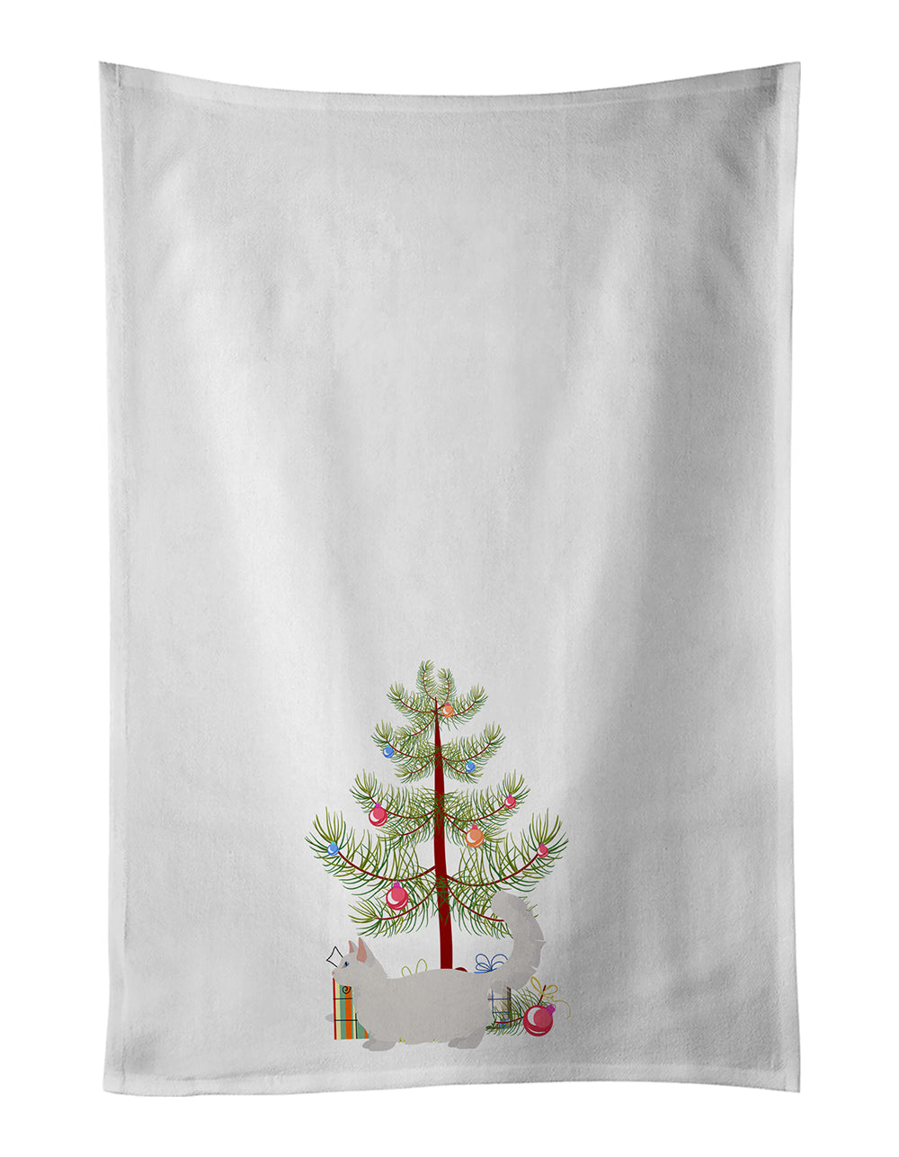 Munchkin Cat Christmas Kitchen Towel Set of 2 White Dish Towels Decorative Bathroom Hand towel for Hand, Face, Hair, Yoga, Tea, Dishcloth, 19 X 28", White