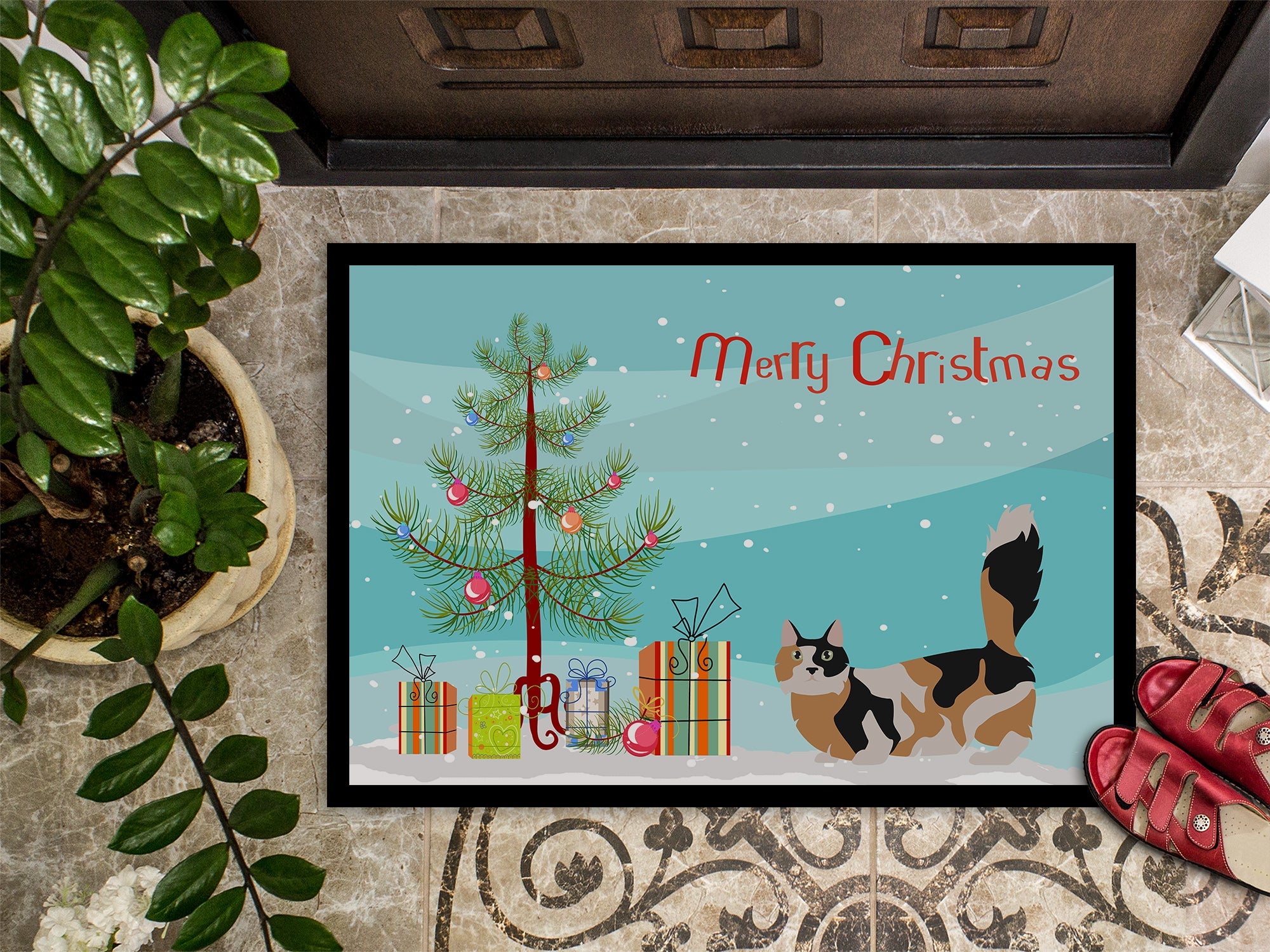 Munchkin Cat Christmas Doormat Indoor Outdoor 18H X 27W Front Door Mat Rugs for Entryway, Non Slip Washable