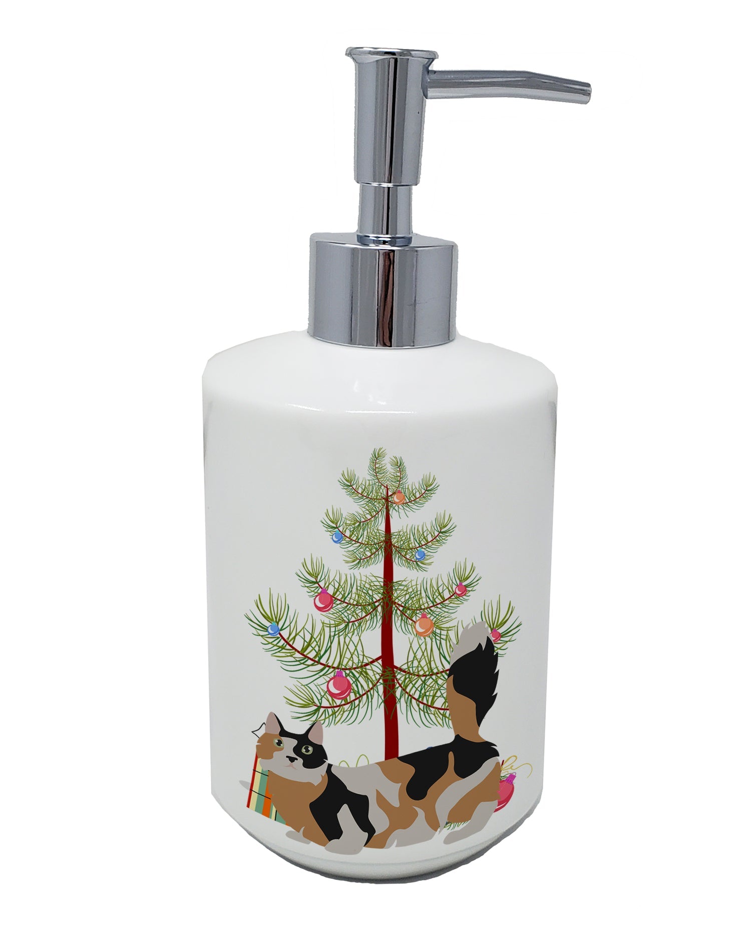 Munchkin Cat Christmas Ceramic Soap Dispenser , Empty Refillable Hand Soap Pump Bottle for Bathroom Kitchen
