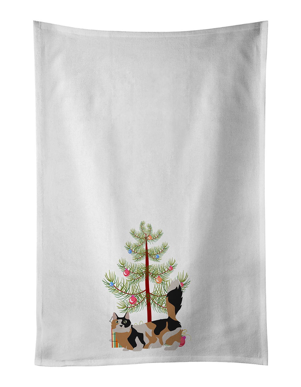 Munchkin Cat Christmas Kitchen Towel Set of 2 White Dish Towels Decorative Bathroom Hand towel for Hand, Face, Hair, Yoga, Tea, Dishcloth, 19 X 28", White