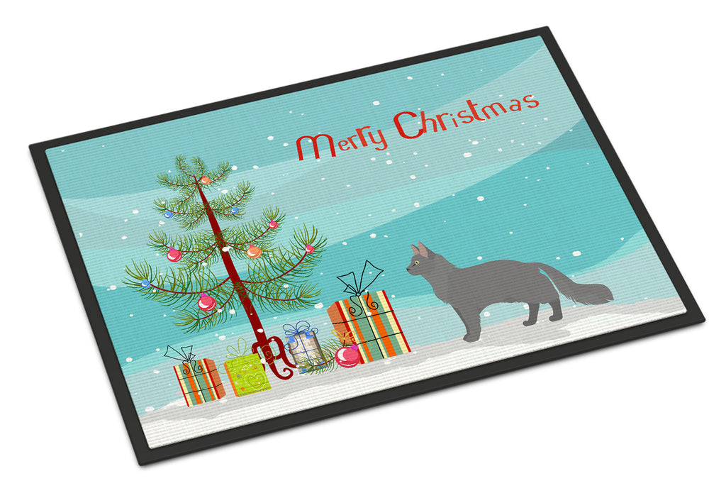 Nebelung Cat Christmas Doormat Indoor Outdoor 24H X 36W Front Door Mat Rugs for Entryway, Non Slip Washable Low Pile,