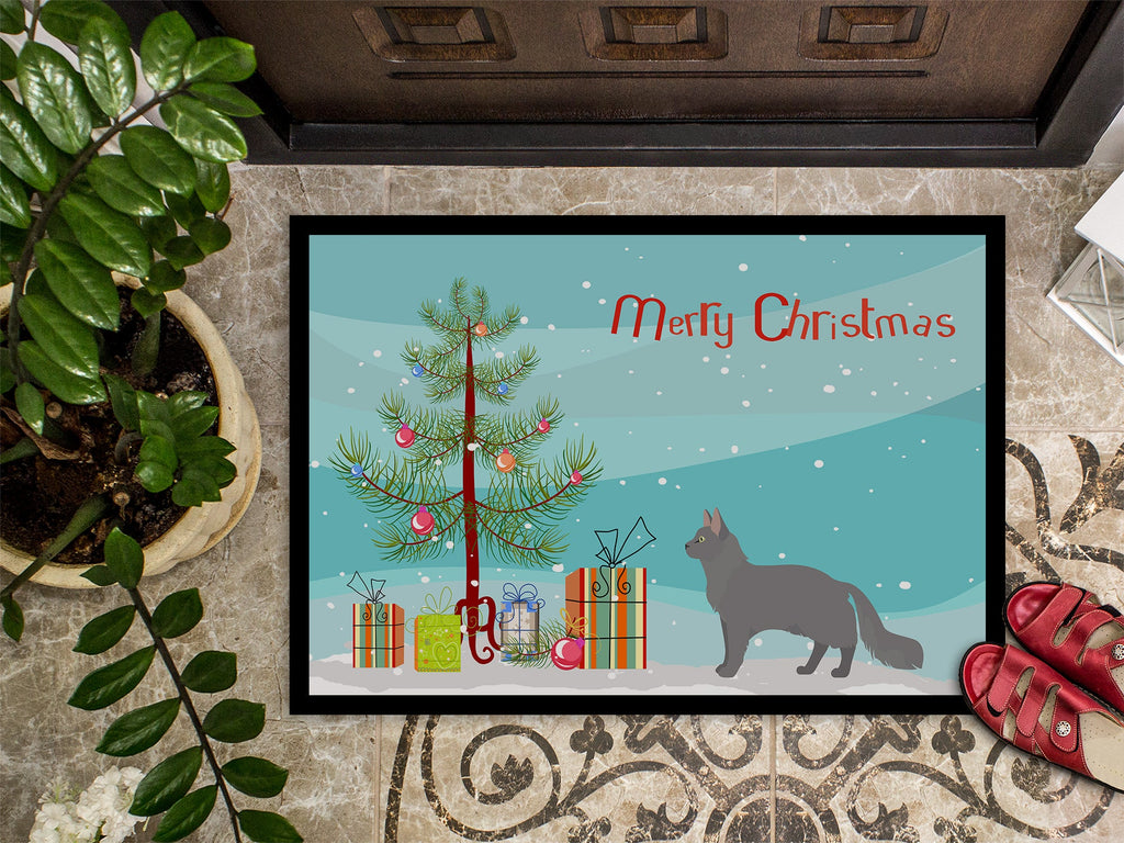 Nebelung Cat Christmas Doormat Indoor Outdoor 24H X 36W Front Door Mat Rugs for Entryway, Non Slip Washable Low Pile,