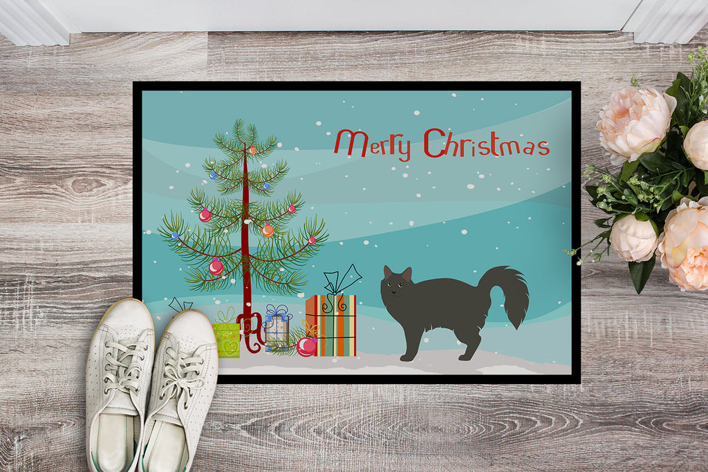 Nebelung Cat Christmas Doormat Indoor Outdoor 24H X 36W Front Door Mat Rugs for Entryway, Non Slip Washable Low Pile,