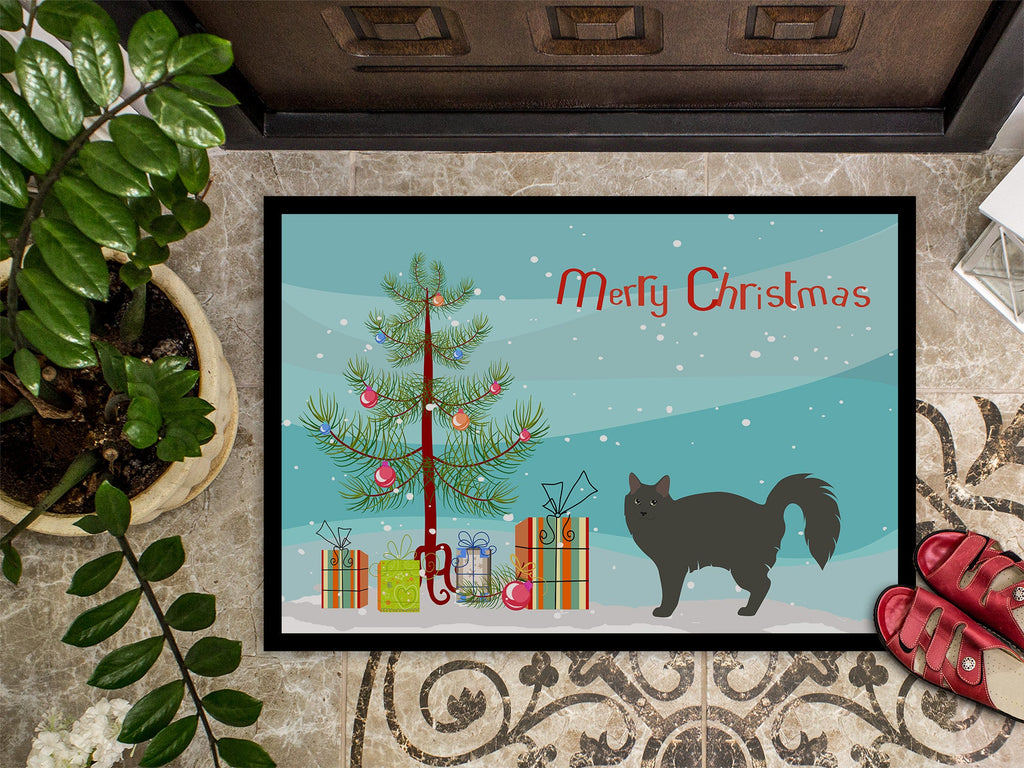 Nebelung Cat Christmas Doormat Indoor Outdoor 24H X 36W Front Door Mat Rugs for Entryway, Non Slip Washable Low Pile,
