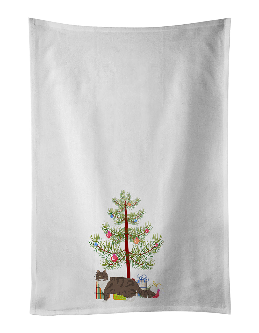 Norwegian Forest Cat Christmas Kitchen Towel Set of 2 White Dish Towels Decorative Bathroom Hand towel for Hand, Face, Hair, Yoga, Tea, Dishcloth, 19 X 28", White