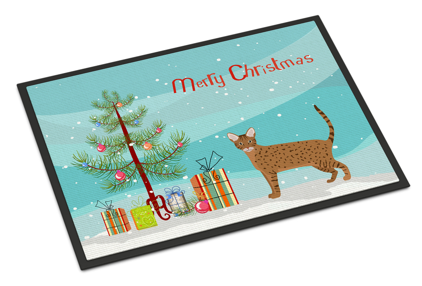 Ocicat Cat Christmas Doormat Indoor Outdoor 18H X 27W Front Door Mat Rugs for Entryway, Non Slip Washable