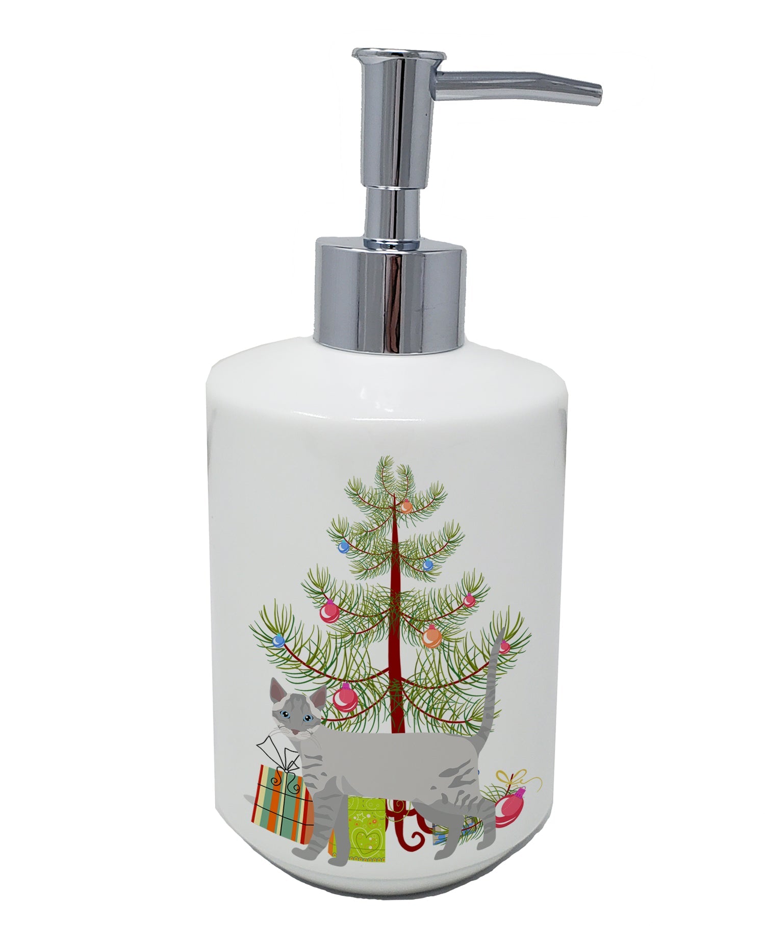 Ojos Azules Cat Christmas Ceramic Soap Dispenser , Empty Refillable Hand Soap Pump Bottle for Bathroom Kitchen