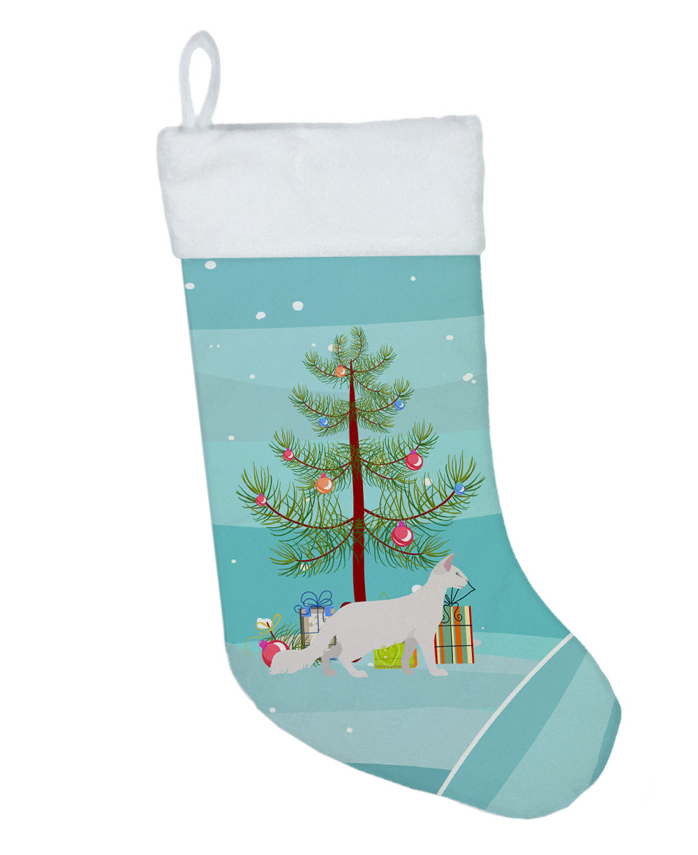 Oriental Longhair Cat Christmas Holiday Stocking Double-Sided Print, Polyester Suede,11x18, Made in USA