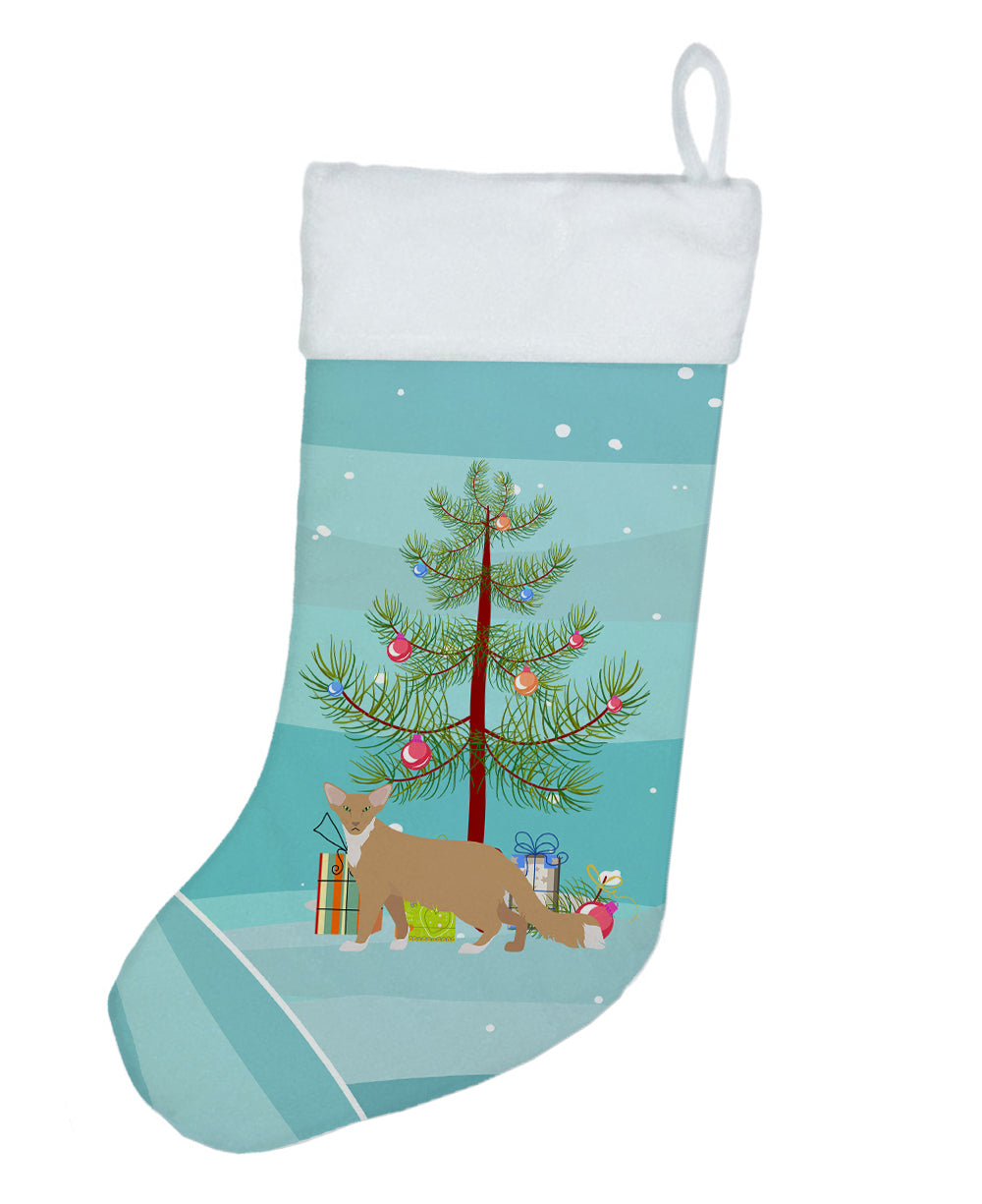 Oriental Longhair Cat Christmas Holiday Stocking Double-Sided Print, Polyester Suede,11x18, Made in USA