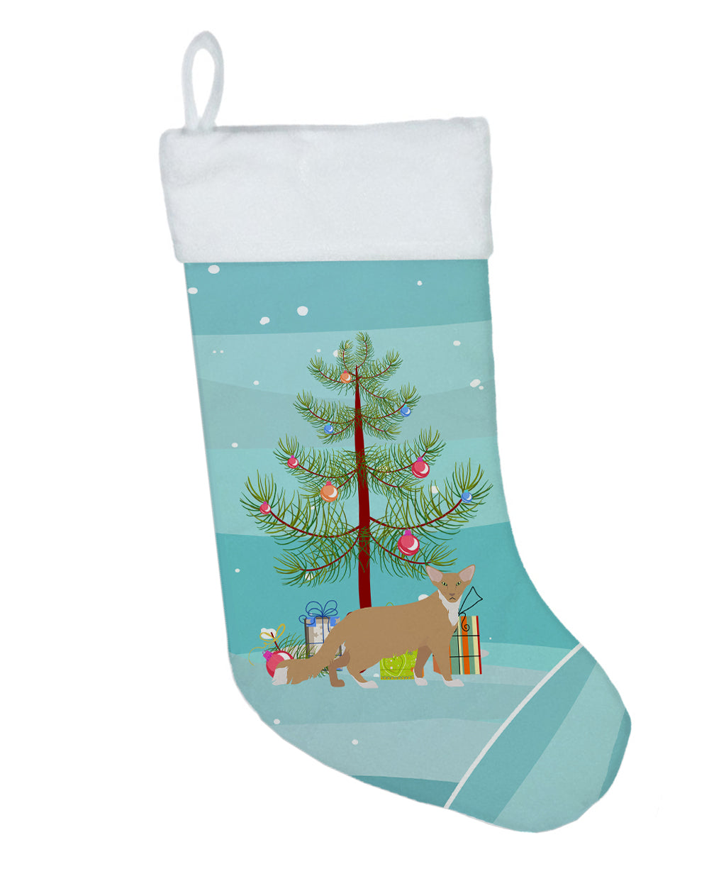 Oriental Longhair Cat Christmas Holiday Stocking Double-Sided Print, Polyester Suede,11x18, Made in USA