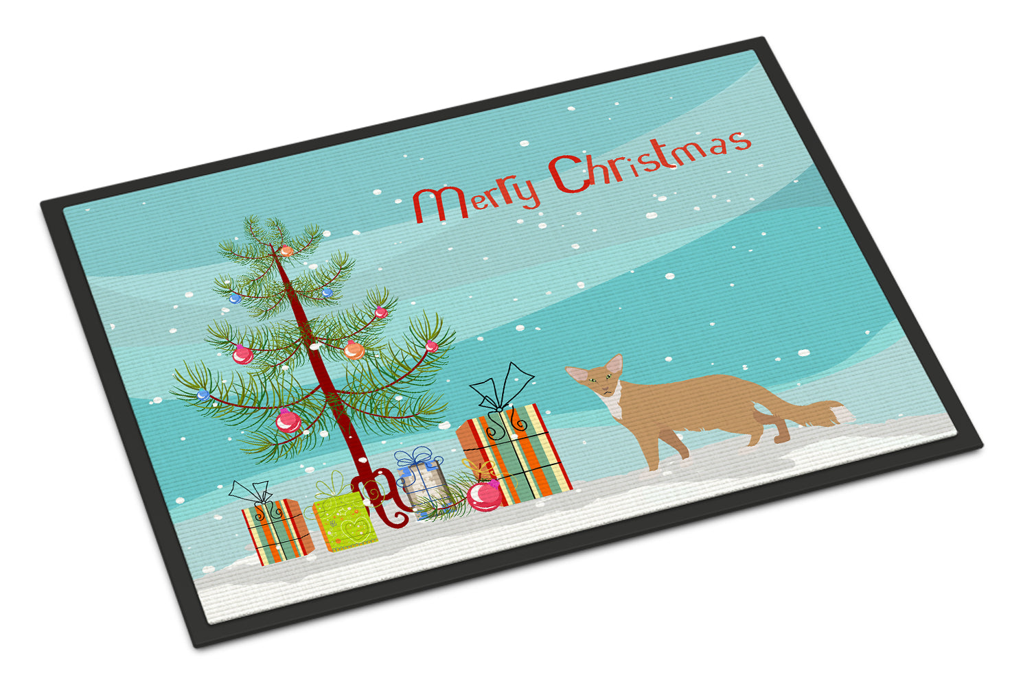 Oriental Longhair Cat Christmas Doormat Indoor Outdoor 18H X 27W Front Door Mat Rugs for Entryway, Non Slip Washable