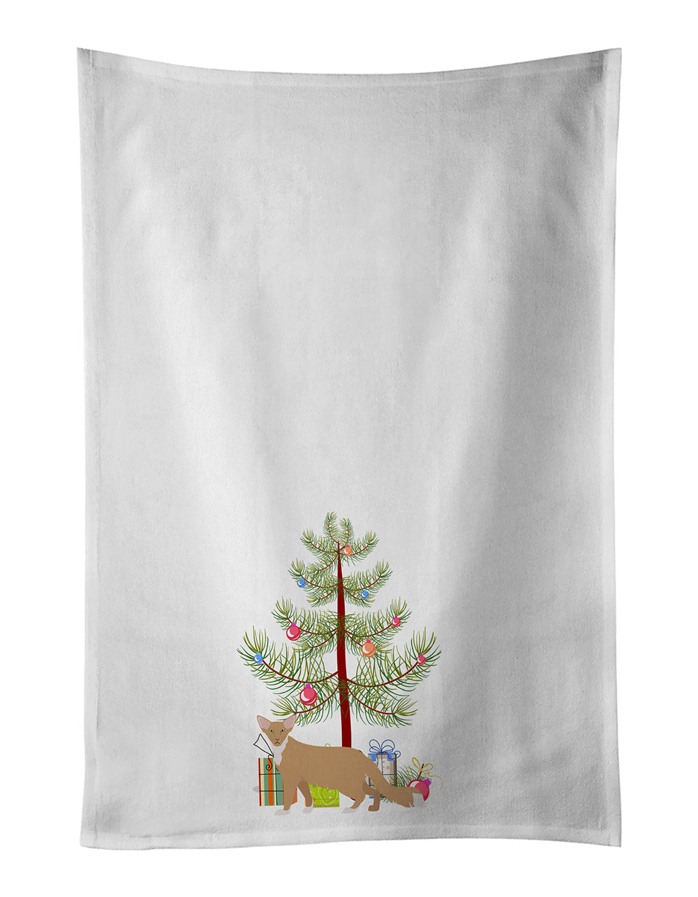 Oriental Longhair Cat Christmas Kitchen Towel Set of 2 White Dish Towels Decorative Bathroom Hand towel for Hand, Face, Hair, Yoga, Tea, Dishcloth, 19 X 28", White