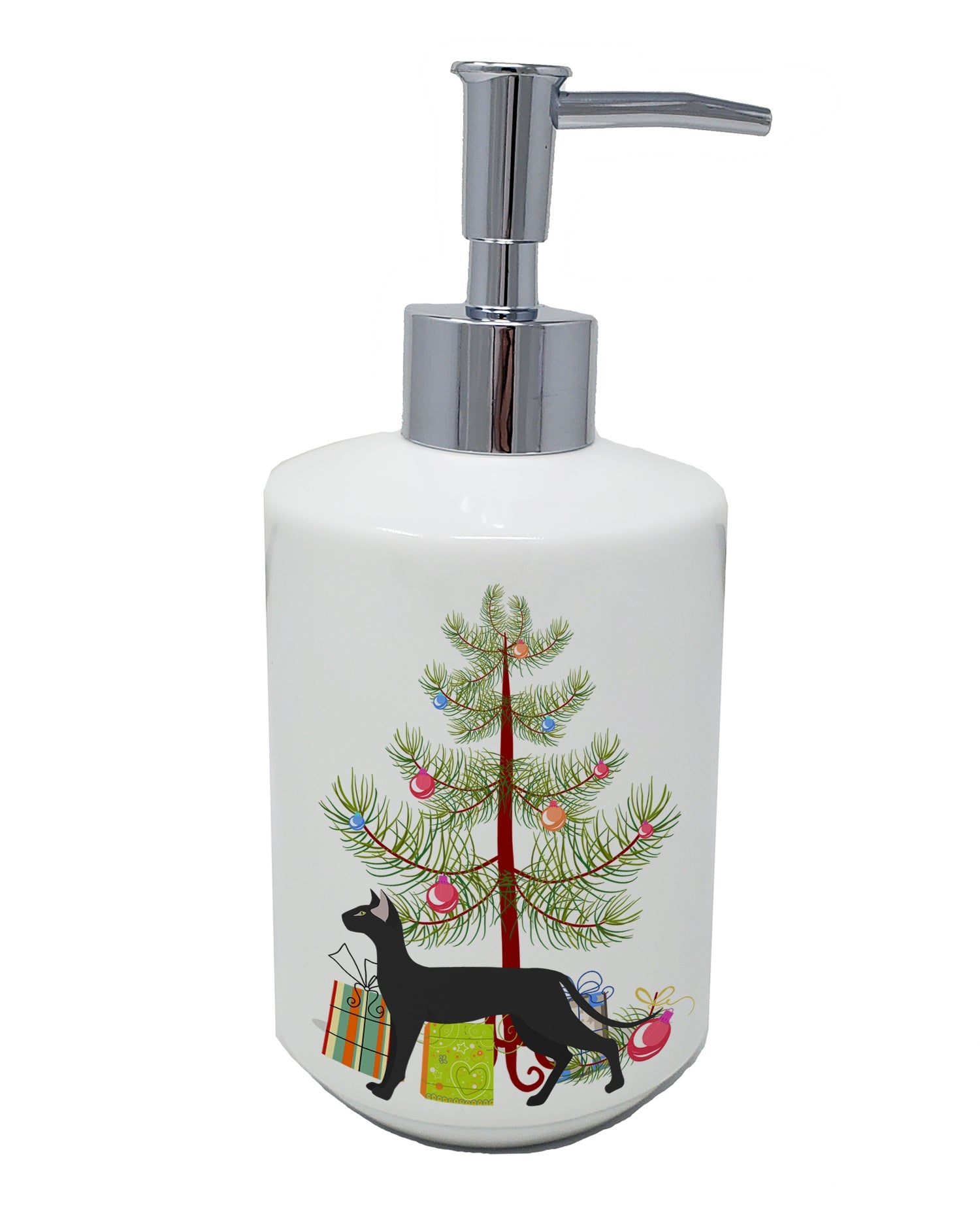 Oriental Shorthair Cat Christmas Ceramic Soap Dispenser , Empty Refillable Hand Soap Pump Bottle for Bathroom Kitchen