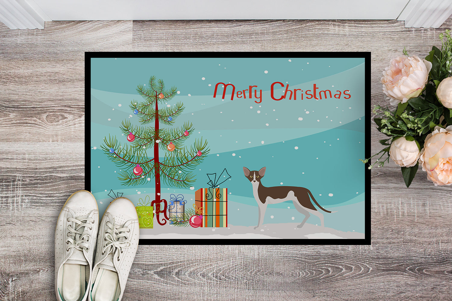 Oriental Shorthair Cat Christmas Doormat Indoor Outdoor 18H X 27W Front Door Mat Rugs for Entryway, Non Slip Washable