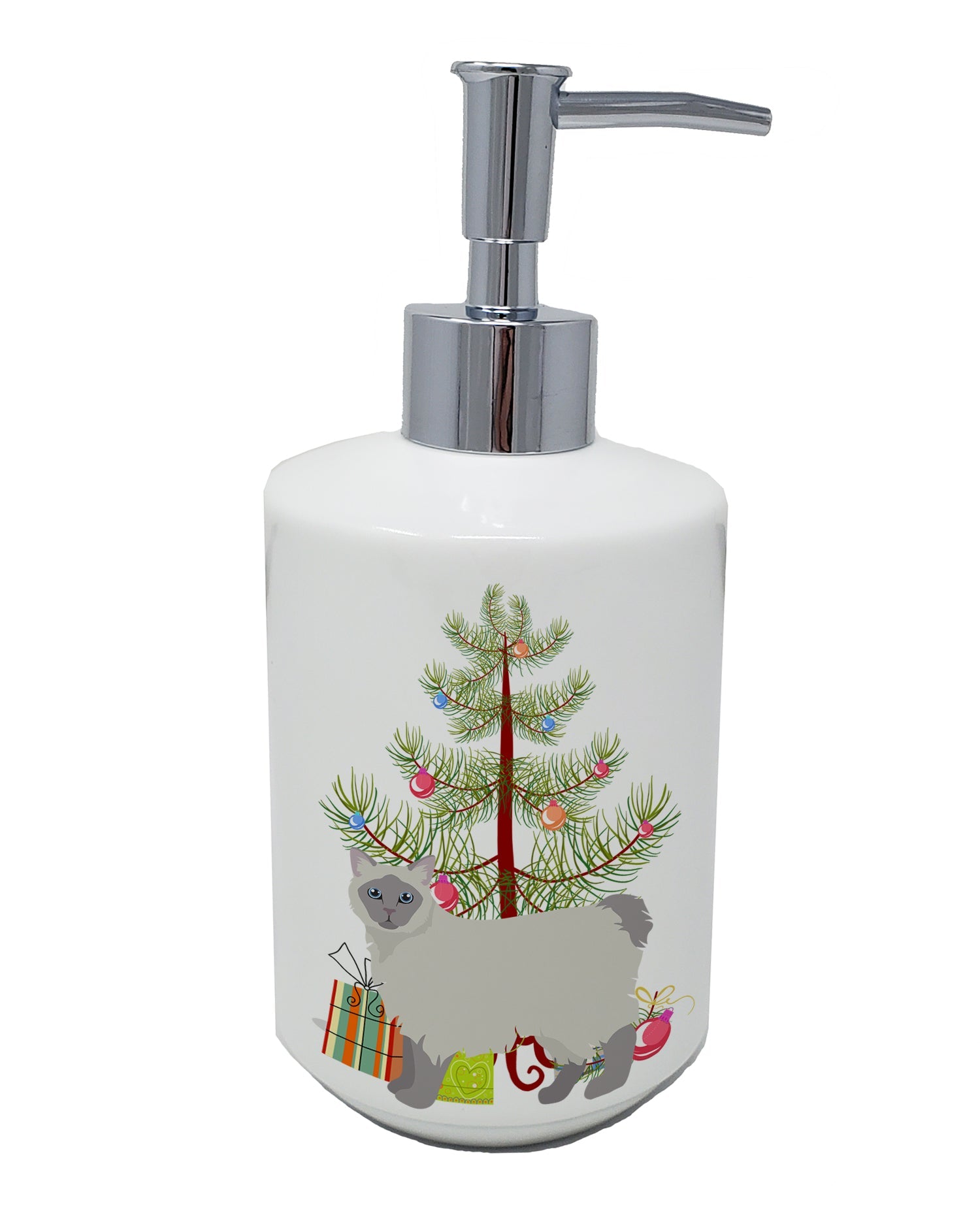 Owyhee Bob Cat Christmas Ceramic Soap Dispenser , Empty Refillable Hand Soap Pump Bottle for Bathroom Kitchen