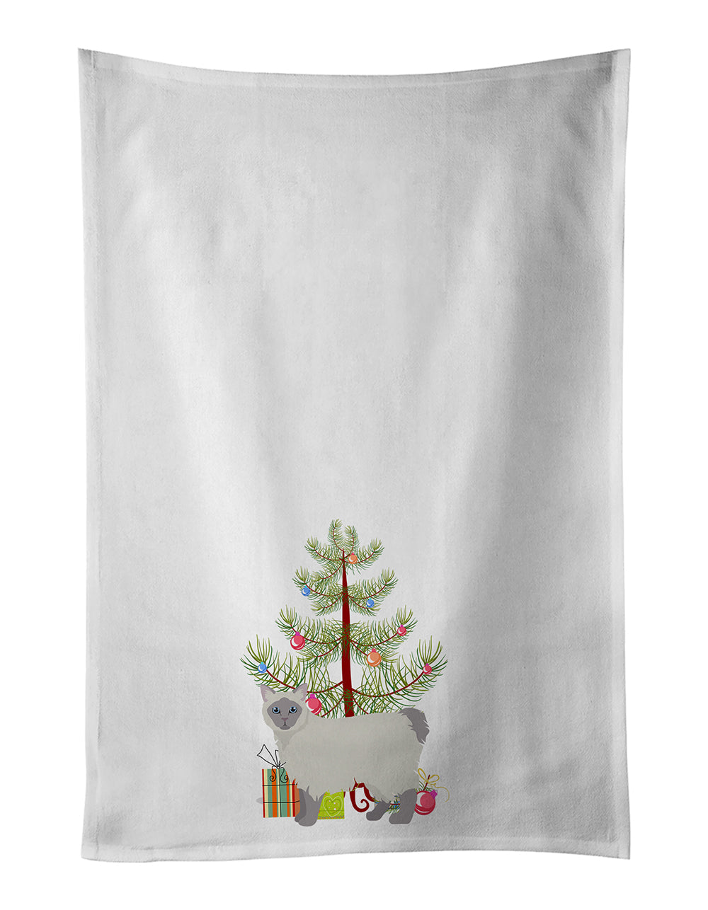 Owyhee Bob Cat Christmas Kitchen Towel Set of 2 White Dish Towels Decorative Bathroom Hand towel for Hand, Face, Hair, Yoga, Tea, Dishcloth, 19 X 28", White