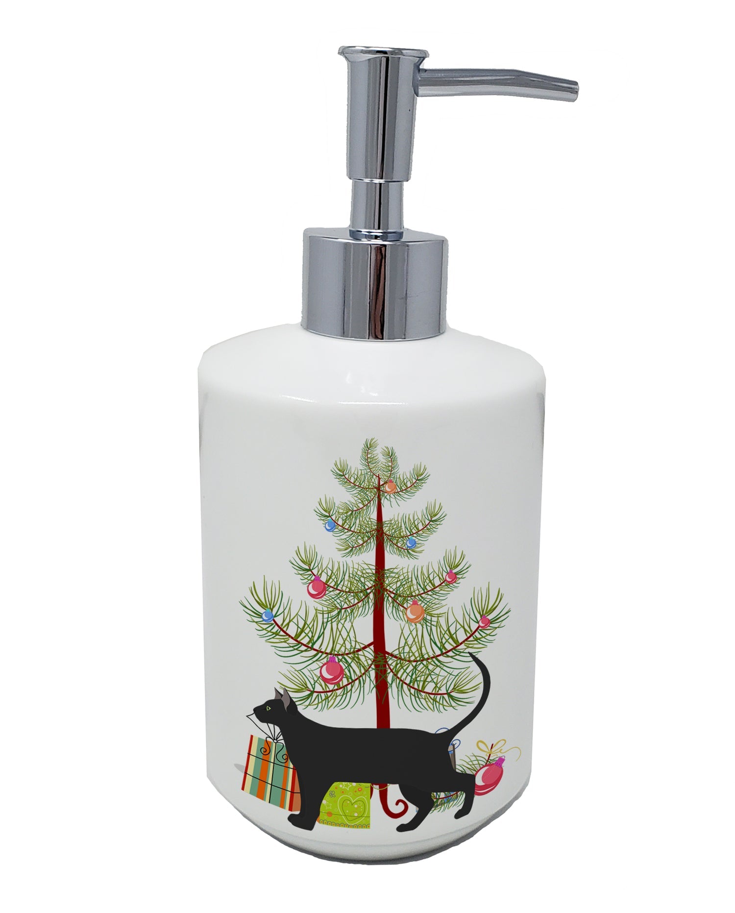 Pantherette Cat Christmas Ceramic Soap Dispenser , Empty Refillable Hand Soap Pump Bottle for Bathroom Kitchen