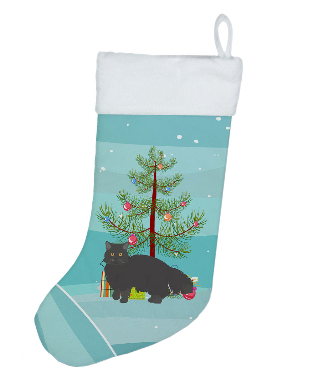 Black Persian Traditional Cat Christmas Holiday Stocking Double-Sided Print, Polyester Suede,11x18, Made in USA