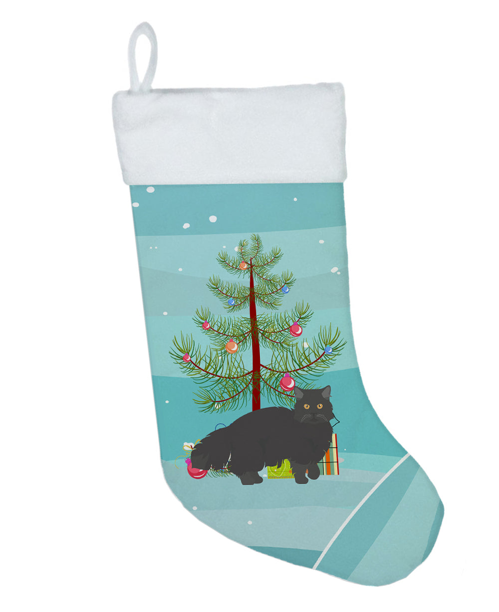 Black Persian Traditional Cat Christmas Holiday Stocking Double-Sided Print, Polyester Suede,11x18, Made in USA
