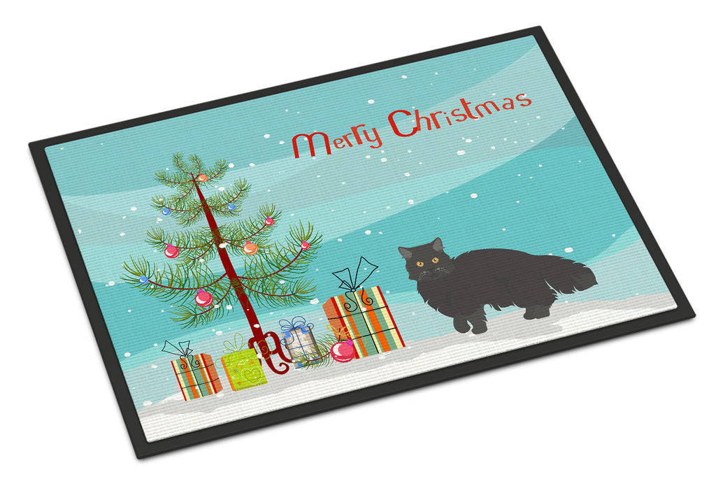 Black Persian Traditional Cat Christmas Doormat Indoor Outdoor 18H X 27W Front Door Mat Rugs for Entryway, Non Slip Washable