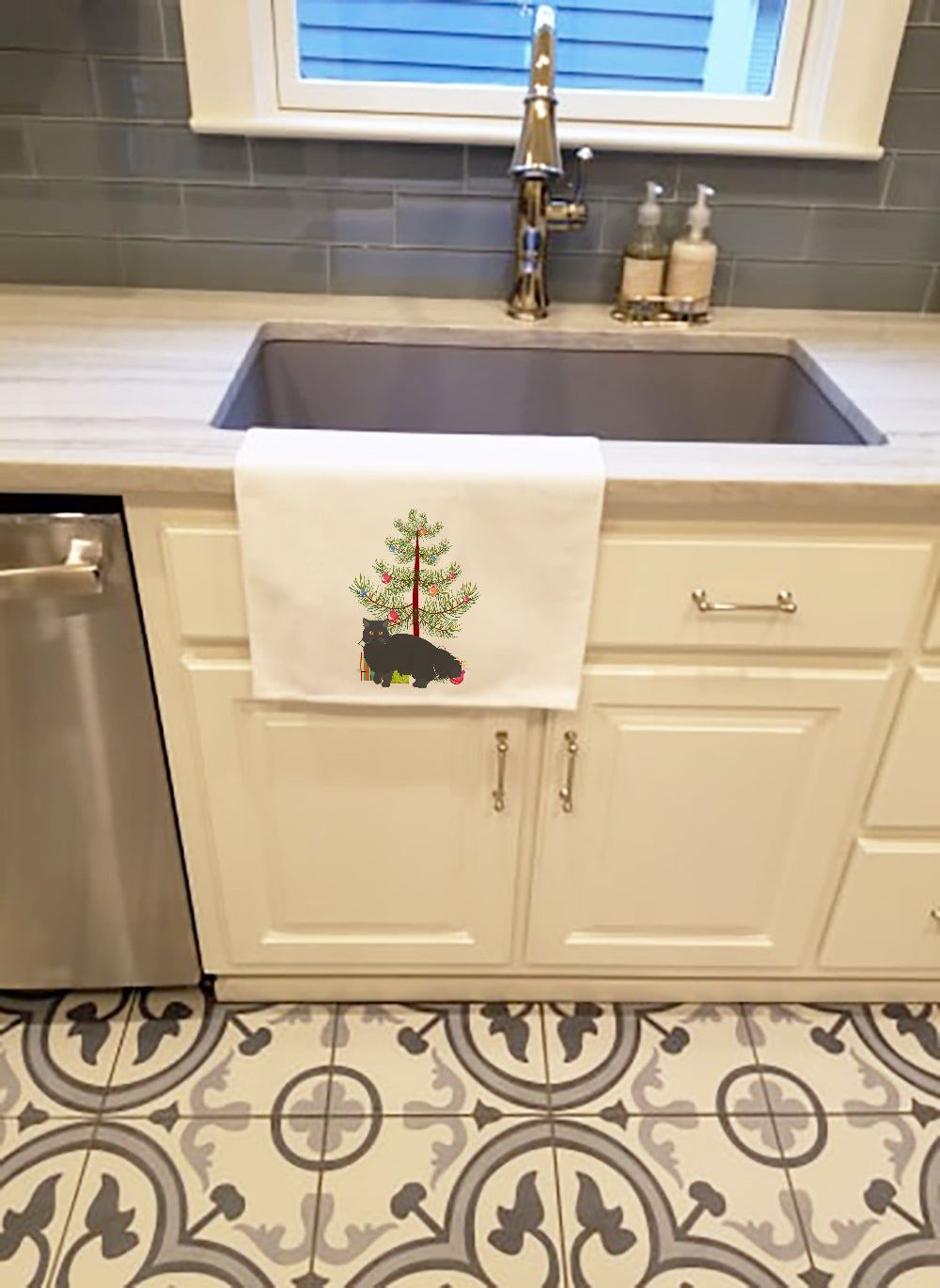 Black Persian Traditional Cat Christmas Kitchen Towel Set of 2 White Dish Towels Decorative Bathroom Hand towel for Hand, Face, Hair, Yoga, Tea, Dishcloth, 19 X 28", White