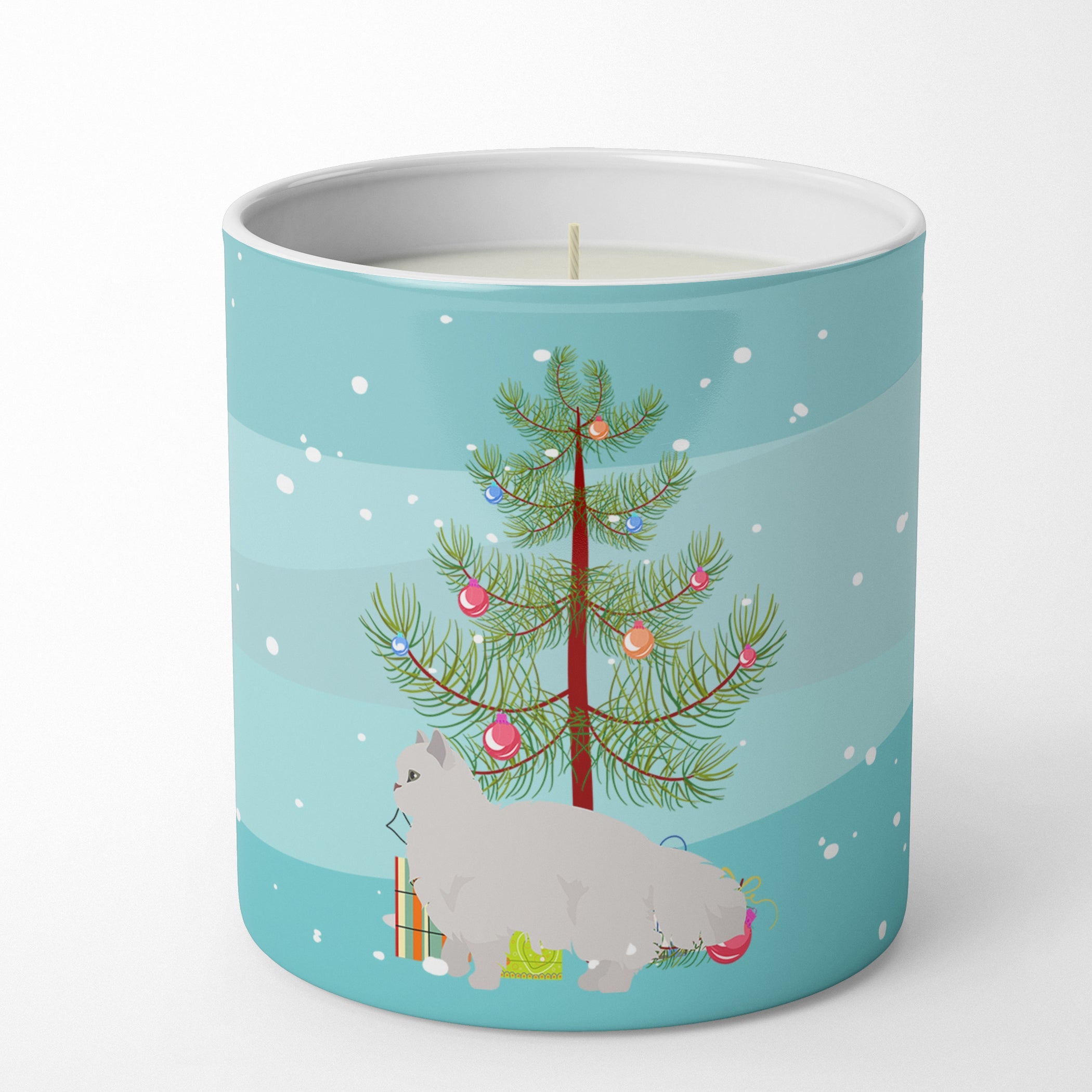 White Persian Traditional Cat Christmas Decorative Soy Candle Nature Soy Wax Essential Oil Home Decor Ideal for Bedroom Kitchen Bath Office Gift, 10 oz