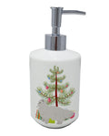 White Persian Traditional Cat Christmas Ceramic Soap Dispenser , Empty Refillable Hand Soap Pump Bottle for Bathroom Kitchen